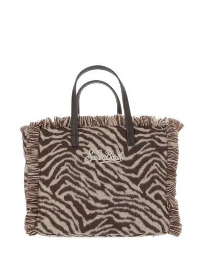 Mc2 Saint Barth Colette Animal-print Fringed Tote Bag In Brown