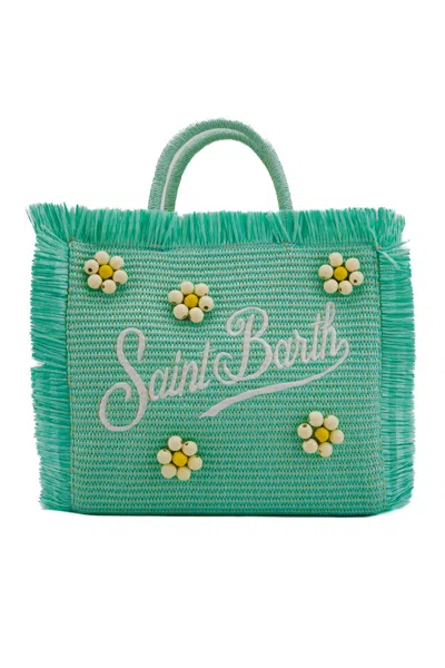 Mc2 Saint Barth Colette Bag In Flower Beads Straw In Verde Acqua