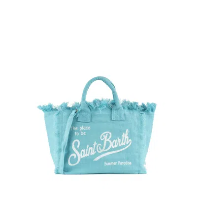 Mc2 Saint Barth Colette Bag In Light Blue Linen Canvas