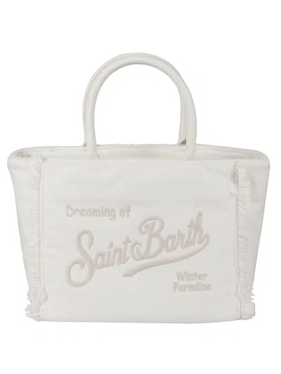 Mc2 Saint Barth Colette Tote Bag With Fringe And Top Handles In White