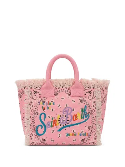 Mc2 Saint Barth Colette Bandana-print Frayed Beach Bag In Pink