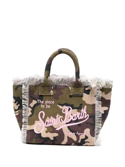 Mc2 Saint Barth Colette Camouflage-print Frayed Tote Bag In White