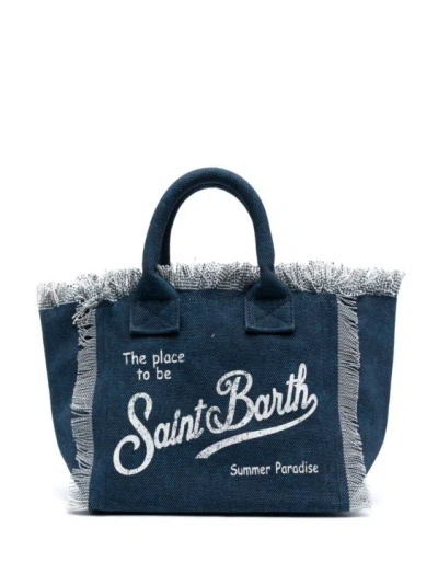 Mc2 Saint Barth Vanity Canvas Beach Bag In Blue