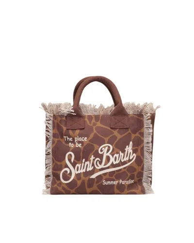Mc2 Saint Barth Colette Canvas Tote Bag With Giraffe Skin Design In Brown
