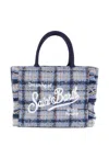 Mc2 Saint Barth Colette Checked Frinfed Tote Bag In Blue