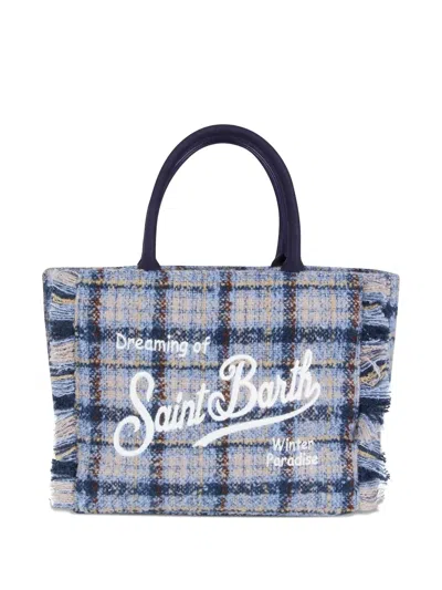 Mc2 Saint Barth Colette Checked Frinfed Tote Bag In Blue