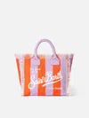Mc2 Saint Barth Colette Cotton Canvas Handbag With Lilac And Red Stripes In Orange