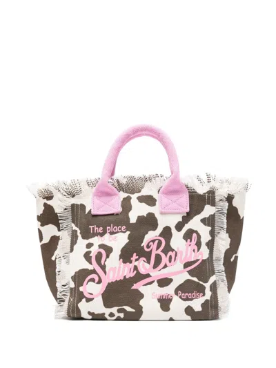 Mc2 Saint Barth Colette Cow-print Frayed Tote Bag In Multi