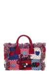 Mc2 Saint Barth Heart Patches Crochet Bag With Fringes