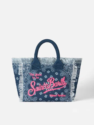 Mc2 Saint Barth Colette Denim Canvas Handbag With Bandanna Print In Blue