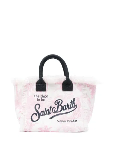 Mc2 Saint Barth Colette Floral-print Frayed Shoulder Bag In Pink