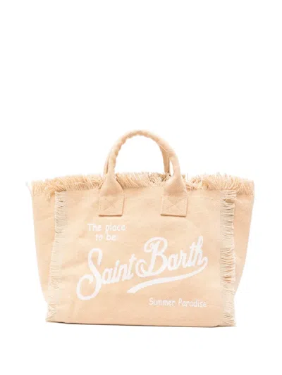 Mc2 Saint Barth Colette Frayed Logo-print Tote Bag In Neutral
