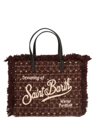Mc2 Saint Barth Colette Frayed Tweed Tote Bag In Brown