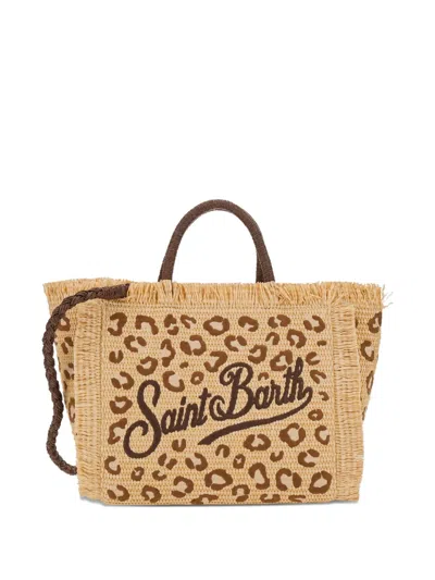 Mc2 Saint Barth Colette Fringe Animal-pattern Tote Bag In Brown
