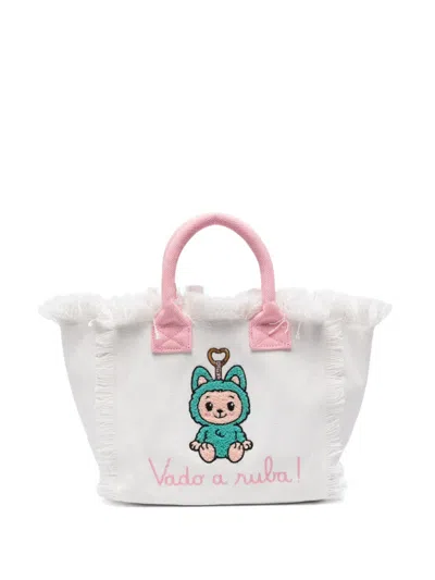 Mc2 Saint Barth Colette Fringed Embroidered Tote Bag In White