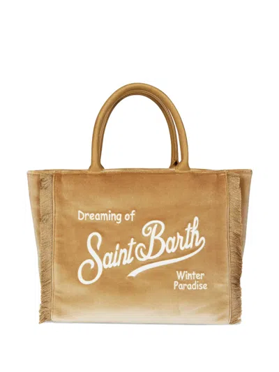 Mc2 Saint Barth Colette Fringed Handheld Velvet Tote Bag In Neutral