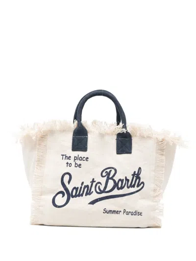 Mc2 Saint Barth Colette Fringed Handle Tote Bag In Neutral