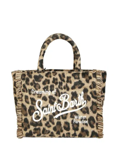 Mc2 Saint Barth Colette Fringed-leopard Felt Tote Bag In Neutral