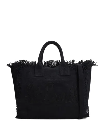 Mc2 Saint Barth Colette Fringed Logo-embroidered Shoulder Bag In Black