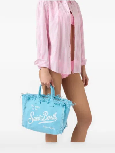 Mc2 Saint Barth Colette Fringed Logo-print Tote Bag In Blue
