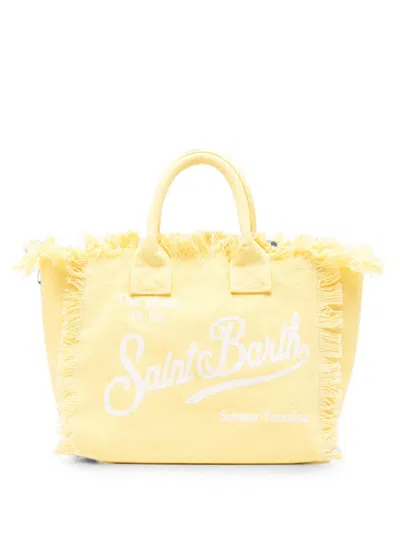 Mc2 Saint Barth Colette Fringed Logo-print Tote Bag In Gold