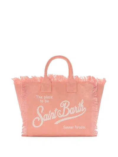 Mc2 Saint Barth Kids' Colette Fringed Logo-print Tote Bag In Pink