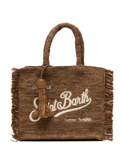 Mc2 Saint Barth Colette Fringed Raffia Tote Bag In Brown