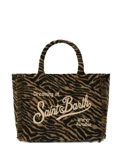 Mc2 Saint Barth Colette Fringed Tiger Tote Bag In Brown