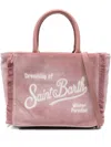 Mc2 Saint Barth Colette Velvet Fringed Handle Tote Bag In Pink