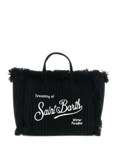 Mc2 Saint Barth Colette Fringed Wool Tote Bag In Black