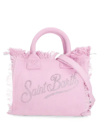 Mc2 Saint Barth Colette Fringe-trim Glitter-logo Tote Bag In Pink