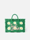 Mc2 Saint Barth Flower Patches Crochet Bag With Fringes In Green