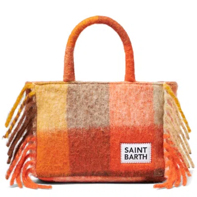 Mc2 Saint Barth Colette Handbag With Multicolor Check And Fringes In Brown