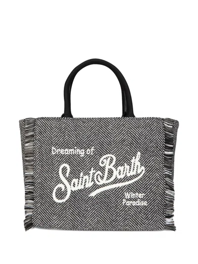 Mc2 Saint Barth Colette Herringbone Fringed Tote Bag In Gray