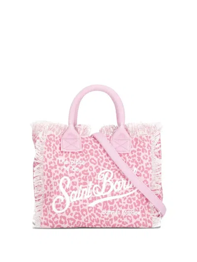 Mc2 Saint Barth Colette Leopard-print Frayed Tote Bag In Pink