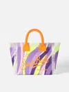 Mc2 Saint Barth Colette Multicolor Cotton Canvas Handbag With Wave Print In Pink