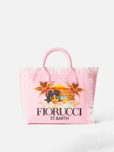 Mc2 Saint Barth Vanity Canvas Shoulder Bag With White And Pink Stripes And Fiorucci Angels Print Fiorucci Special Ed