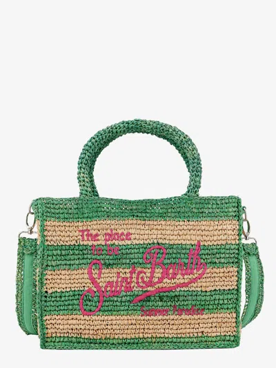 Mc2 Saint Barth Colette Raffia Handbag With White And Green Stripes