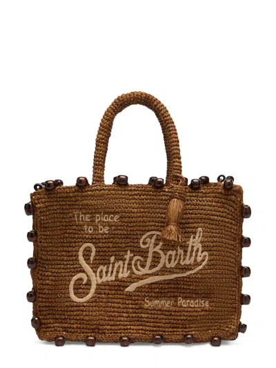 Mc2 Saint Barth Colette Raffia Handbag With Decorative Bead Edges In Brown