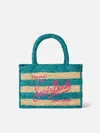 Mc2 Saint Barth Colette Raffia Handbag With White And Bluette Stripes In Sky