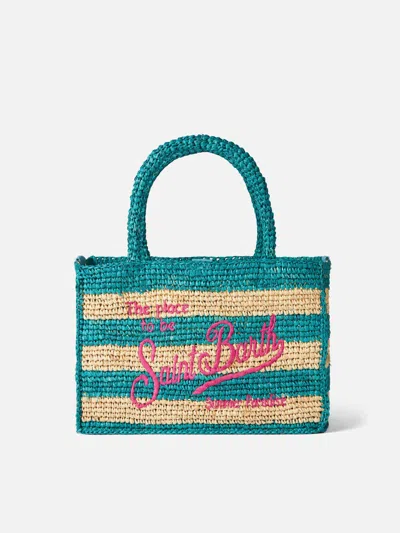 Mc2 Saint Barth Colette Raffia Handbag With White And Bluette Stripes In Sky