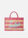 Mc2 Saint Barth Colette Raffia Handbag With White And Pink Stripes In Pink
