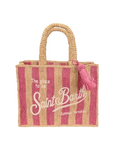 Mc2 Saint Barth Colette Raffia Stripes Pop Pink Bag