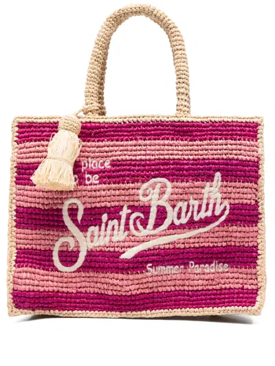 Mc2 Saint Barth Kids' Colette Raffia Tote Bag In Pink