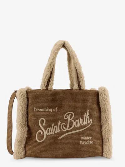 Mc2 Saint Barth Colette Shearling Pied De Poule Shoulder Bag In Brown