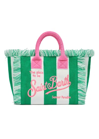 Mc2 Saint Barth Colette Sponge Terry Stripes White &amp; Green Bag