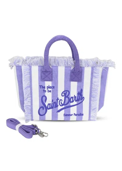Mc2 Saint Barth Colette Sponge Terry Stripes White &amp; Purple Bag