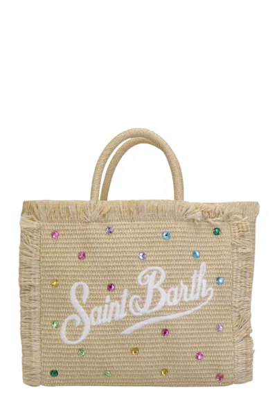 Mc2 Saint Barth Colette Straw With Multi Rhinestone Embellishment Bag In Brown