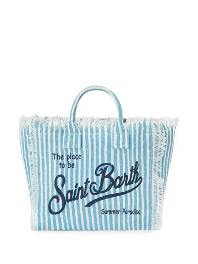 Mc2 Saint Barth Colette Striped Frayed Tote Bag In Blue