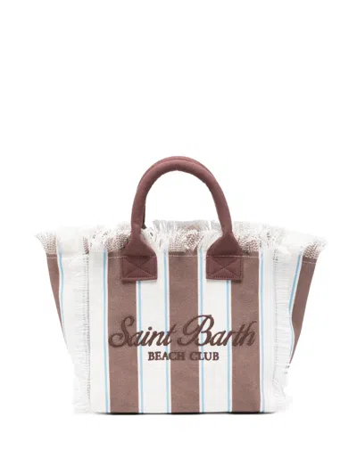 Mc2 Saint Barth Colette Striped Frayed Tote Bag In Brown